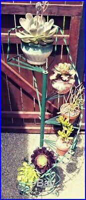 Vintage Green Wrought Iron Metal Spiral Staircase Plant Stand 63 tall