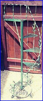 Vintage Green Wrought Iron Metal Spiral Staircase Plant Stand 63 tall