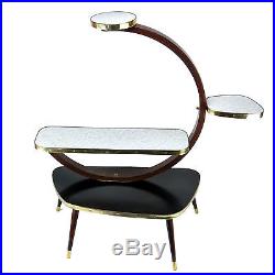 Vintage Indoor Plant Stand Table Shelf Black White Gold 1950s Mid-Century Modern