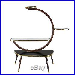 Vintage Indoor Plant Stand Table Shelf Black White Gold 1950s Mid-Century Modern