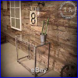 Vintage Industrial Factory Metal Stand Glass Top Side End Hall Plant Table Steel