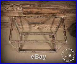 Vintage Industrial Factory Metal Stand Glass Top Side End Hall Plant Table Steel