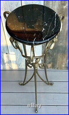 Vintage Italian Marble Top Gold & Silver Gilt Metal Wrought Iron 44 Plant Stand