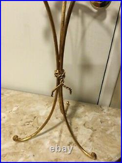 Vintage Italian Tole Hollywood Regency Gold Tone Floral Ashtray Plant Stand