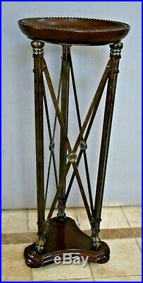 Vintage Large Roman Torch style Plant Stand Metal wood base top leather & glass