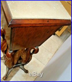 Vintage Large Swan Base Plant Stand Stone top three drawers butlers entry table