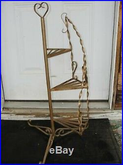 Vintage Large Wrought Iron Metal Spiral Staircase Plant Stand Candle Shelf