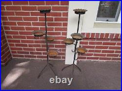 Vintage Lot Of 2 Wrought Iron Plant Stands Old Metal