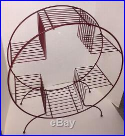 Vintage MCM Atomic Red Metal Wire Hair Pin Round 4 Tier Plant Stand