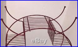 Vintage MCM Atomic Red Metal Wire Round 4 Tier Plant Stand