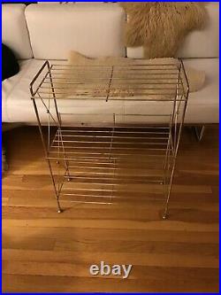 Vintage MCM Record Player Turntable Metal Stand 3 Shelves Book Shelf Plant Stand