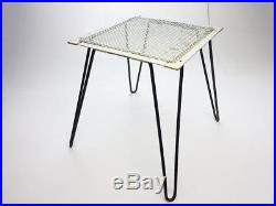 Vintage METAL SIDE TABLE plant stand hall hairpin planter mid century modern 50s