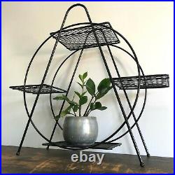 Vintage MID-CENTURY Modern ROUND Tiered WIRE Hoop PLANT STAND Shelf MCM Circle