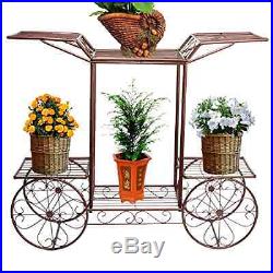 Vintage Metal Cart Flower Pot Plant Container Rack Indoor Stand Display Garden