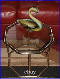 Vintage Metal & Glass Mid Century Modern Plant Stand Display Table Side Table