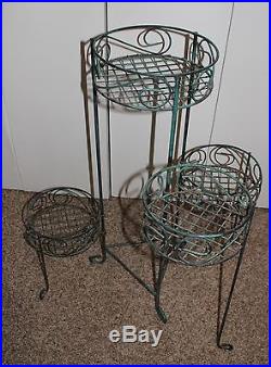 Vintage Metal Green Ornate Wrought Iron 4 Tier Rotating Plant Stand Rack