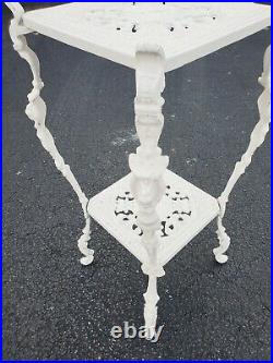 Vintage Metal Plant Stand Painted White Indoor Outdoor Ornate 28.5 Tall