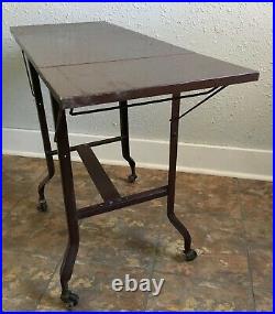 Vintage Metal Typewriter Table Drop Down Sides Rolling withWheels Plant Stand