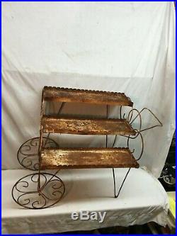 Vintage Metal Wire 1950s 3 Tier Plant Stand Cart wagon wheel Farm Fresh