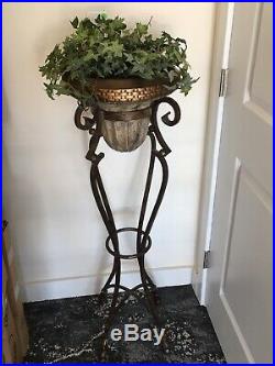 Vintage Metal Wrought Iron Flower Plant Stand TALL at 42 With Insert &plant