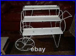 Vintage Mid Century 3 Tier White Metal Display Plant Stand Cart, Heart Design