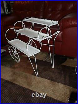 Vintage Mid Century 3 Tier White Metal Display Plant Stand Cart, Heart Design