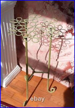 Vintage Mid Century Iron Plant Stand Green Flower Wrought Iron Side table