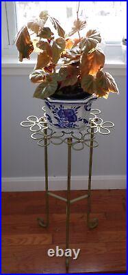Vintage Mid Century Iron Plant Stand Green Flower Wrought Iron Side table