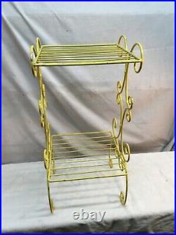 Vintage Mid Century Modern 2 Tier Wire Metal Yellow Atomic Plant Stand