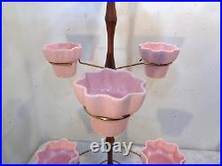 Vintage Mid Century Modern 3 Tier Plant Stand With 9 Pink Imperial Planters Nice