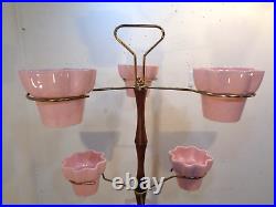 Vintage Mid Century Modern 3 Tier Plant Stand With 9 Pink Imperial Planters Nice