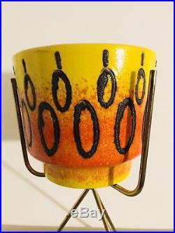 Vintage Mid Century Modern Atomic Plant Stand Pottery Flower Pot