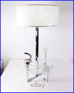 Vintage Mid Century Modern Chrome Finish Metal Lucite Plant Stand Lamp