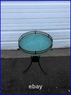 Vintage Mid Century Modern Metal Plant Stand End Table Spaghetti Top Blue Gold