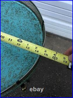Vintage Mid Century Modern Metal Plant Stand End Table Spaghetti Top Blue Gold