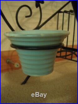 Vintage Mid-Century Modern Wire Metal Round Plant Stand with 2 California Pots