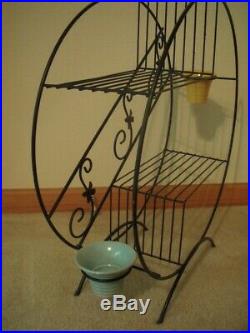 Vintage Mid-Century Modern Wire Metal Round Plant Stand with 2 California Pots