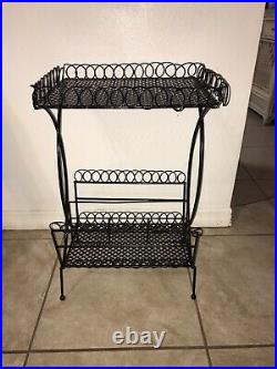 Vintage Mid Century Punched Metal Mesh Wire Side Table Stand Plant Record Atomic