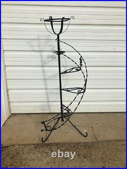 Vintage Mid Century Wrought Iron Twisted Metal Spiral Plant Stand Retro
