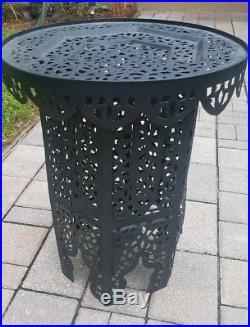 Vintage Moroccan table plant stand pierced metal End Accent Boho black