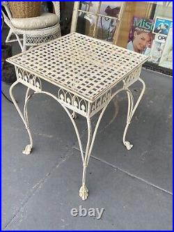 Vintage Off White Garden Patio Side Table Plant Stand Basket