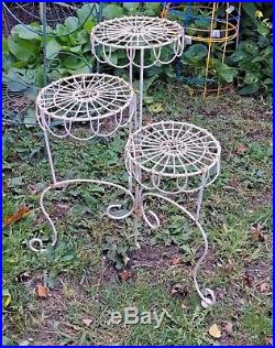 Vintage Ornate French Tiered Folding Metal Shabby Chic Plant Stand