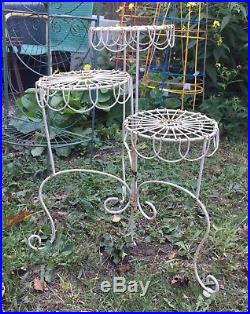 Vintage Ornate French Tiered Folding Metal Shabby Chic Plant Stand