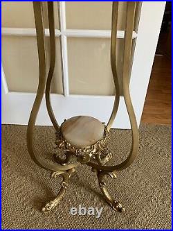 Vintage Ornate Metal Brass and Onyx Plant Stand