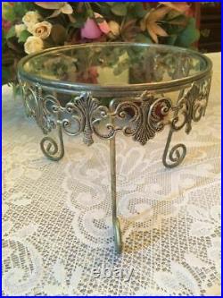 Vintage Ornate Metal & Glass Cake Stand Plant Stand Centerpiece