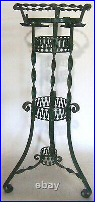 Vintage Ornate Twisted Green Wrought Iron Metal Plant Fern Stand Pot Holder
