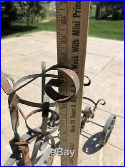 Vintage PLANT STAND Tricycle 3 Wheels (all Roll) Wrought Iron Metal Planter