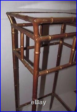 Vintage Phyllis Morris Style Chinese Chippendale Faux Bamboo Metal Plant Stand