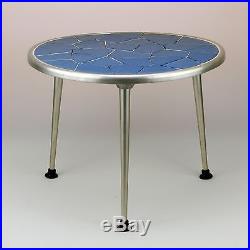 Vintage Plant Stand Coffee Table Blue Tiles Metal 1950s Mid-Century Modern