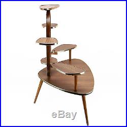 Vintage Plant Stand Display Table Shelf Wood Brown Old 1950s Mid-Century Modern